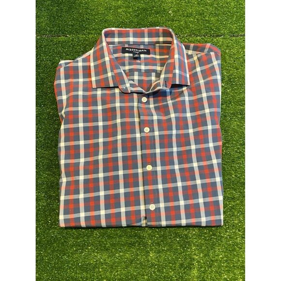 Mizzen+Main shirt mens extra large red blue leeward trim lightweight plaid 42 - Picture 1 of 13